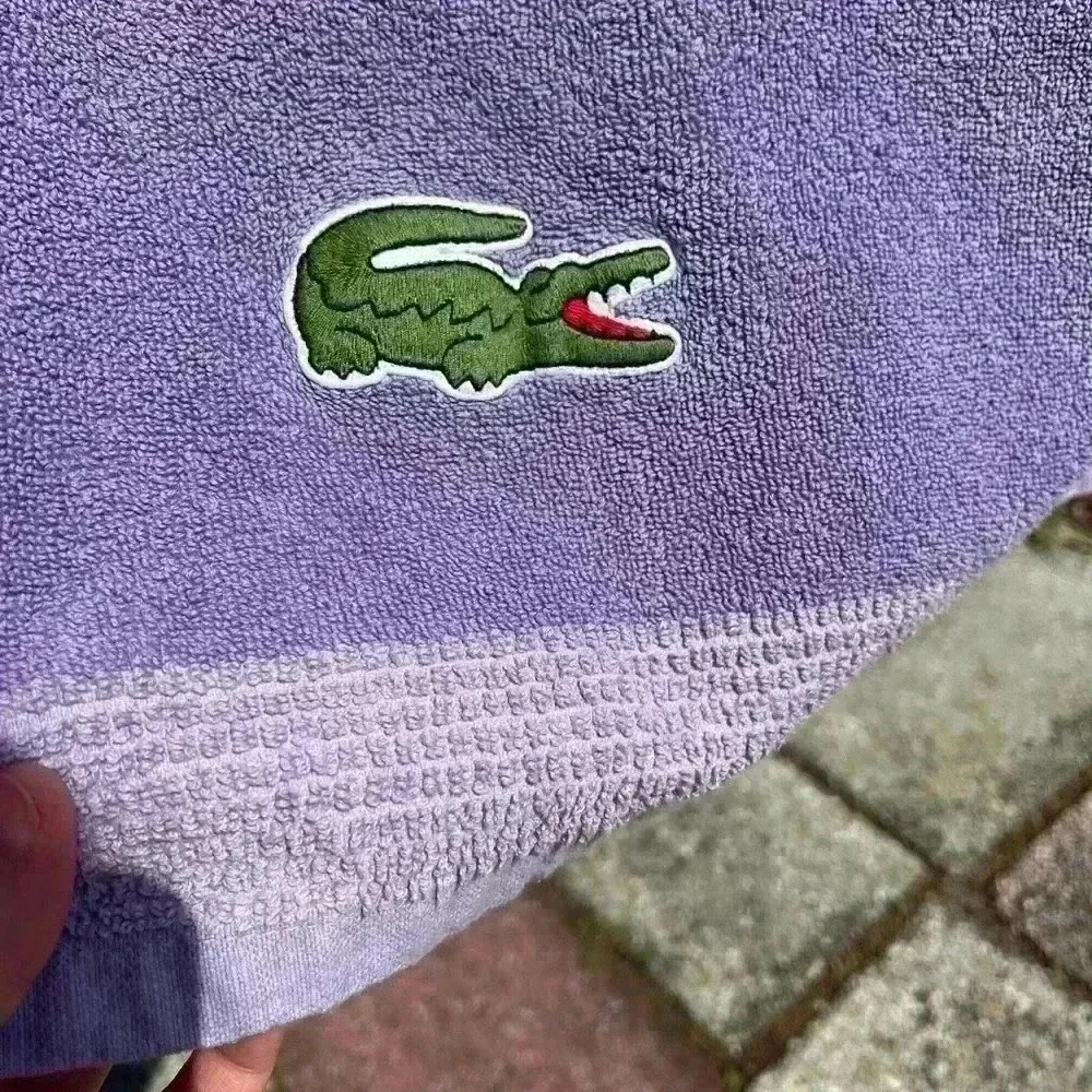 LACOSTE Alligator Stripe Cotton Bath Towel Violet Purple 30